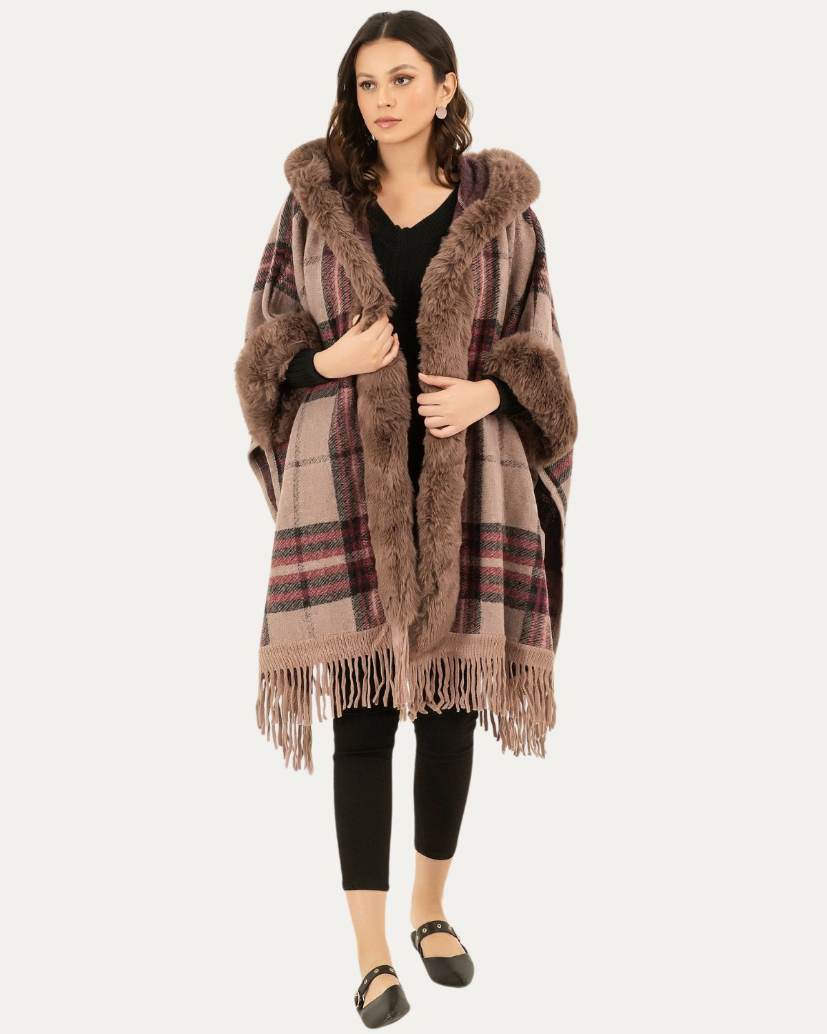 Poncho Élégant à Capuche et Franges