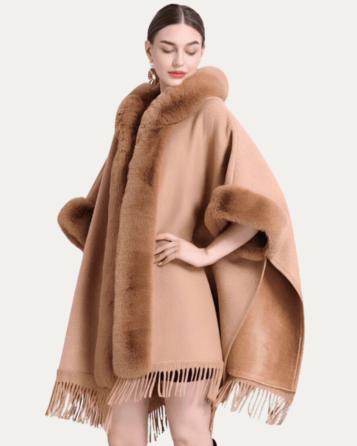 Poncho Élégant à Capuche et Franges