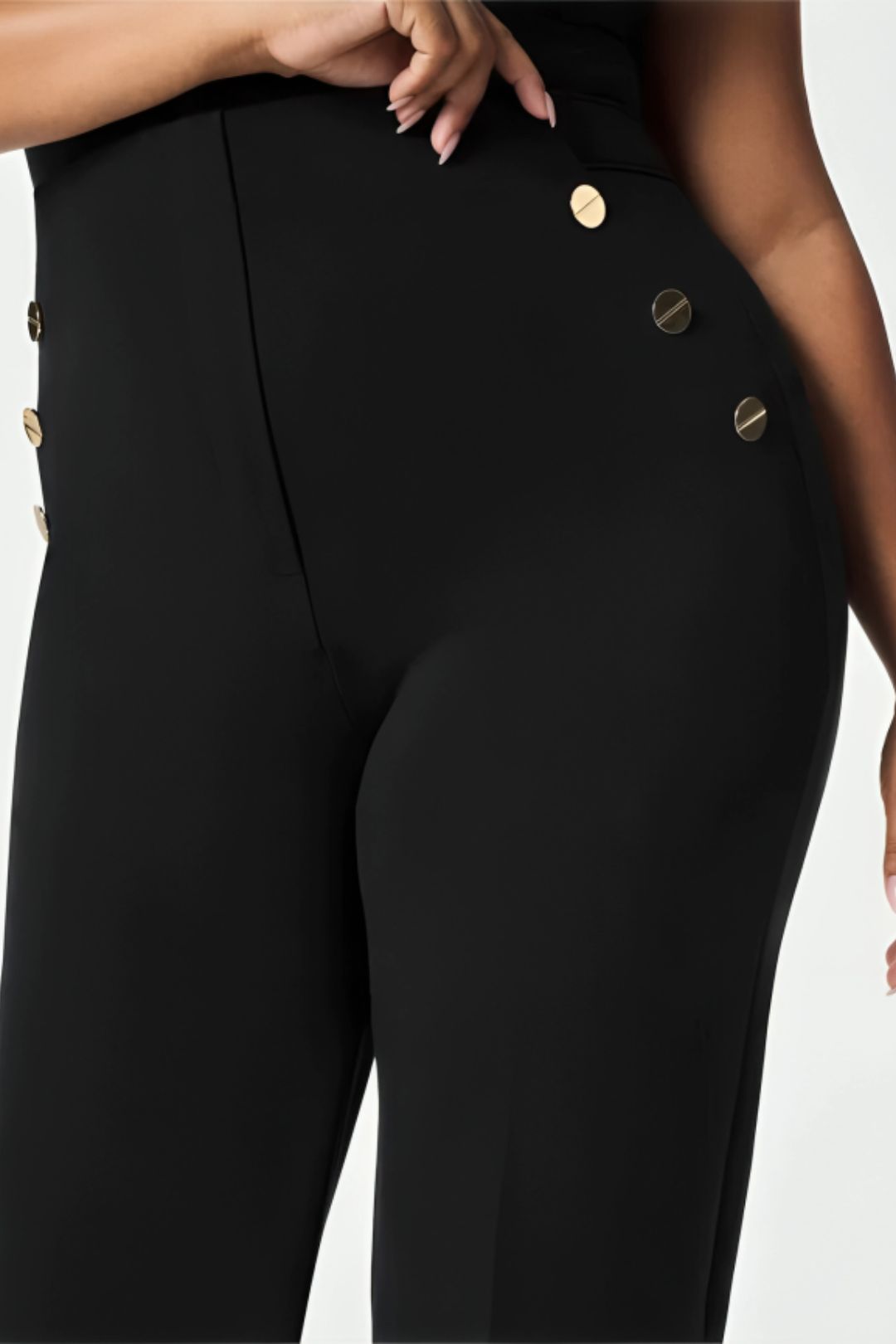 MARA | Pantalon Taille Haute à Boutons Dorés