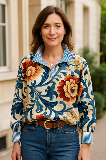 Chemise Florale Classique à Col Rayé