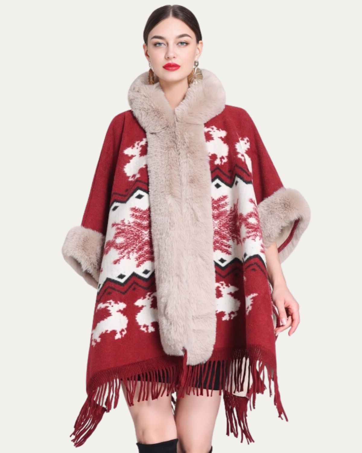 Poncho Élégant à Capuche et Franges