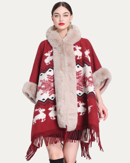 Poncho Élégant à Capuche et Franges