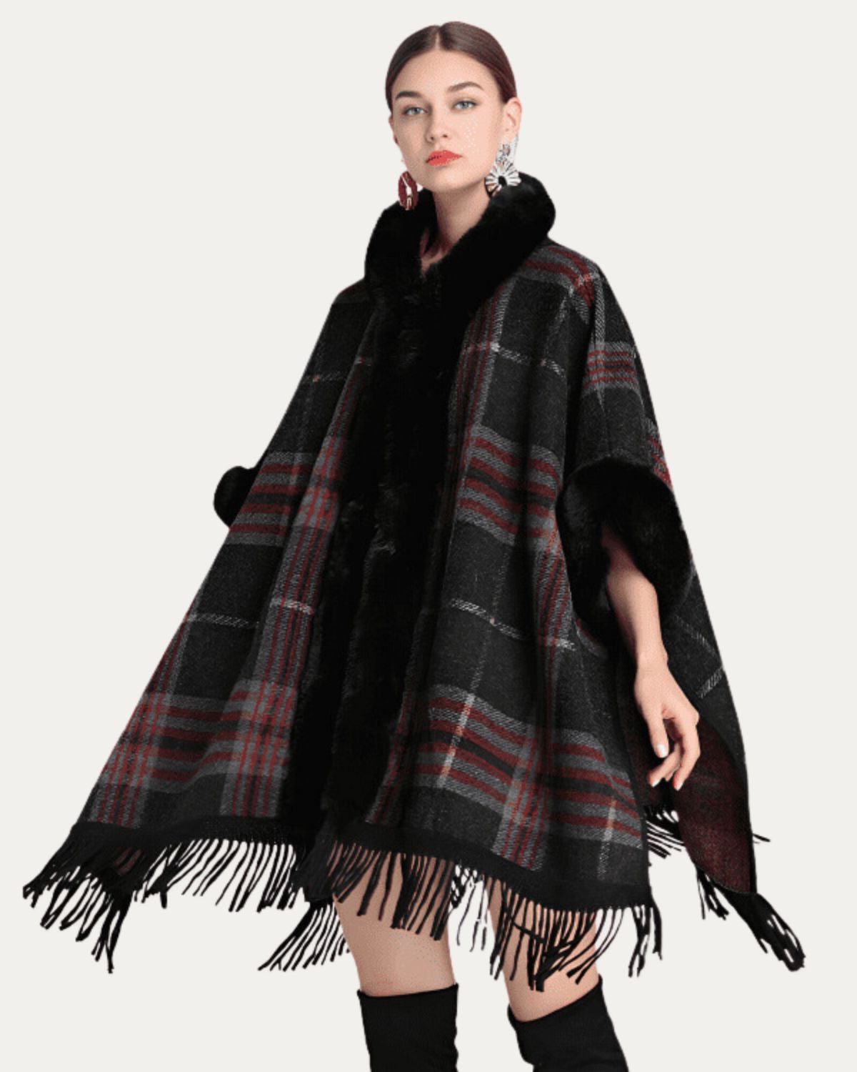 Poncho Élégant à Capuche et Franges