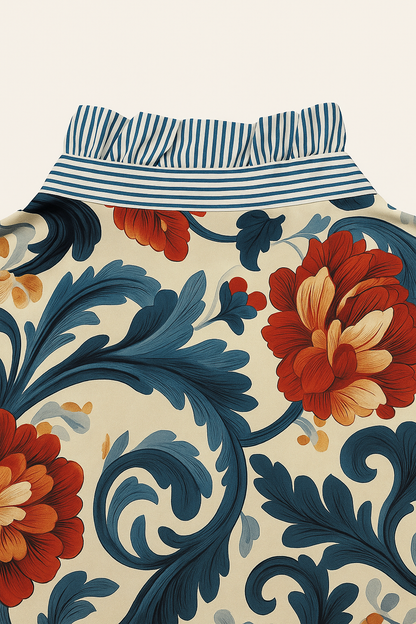Chemise Florale Classique à Col Rayé
